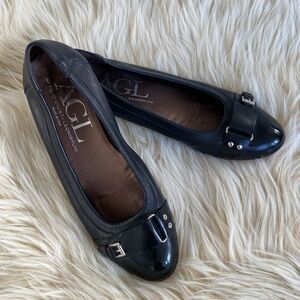AGL Attilio Giusti Leombruni Ballet Flats Black Leather Patent Preppy | 8.5